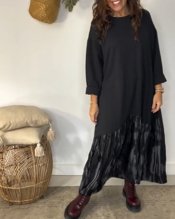 Dragica - Düzensiz Patchwork Desenli Yuvarlak Yakalı Elbise