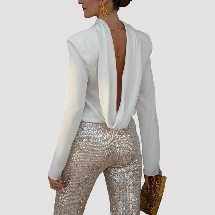 Ffion - Sırtı Açık Kapüşonlu Uzun Kollu Bluz