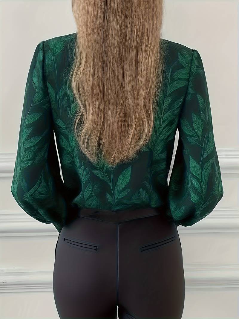 Ruchama - Yaprak Desenli Zarif Uzun Kollu Bluz