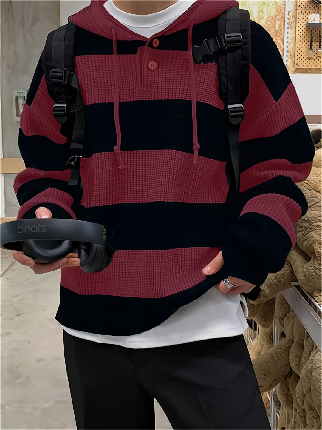 Tenzin - Büyük Boy Çizgili Örgü Kapüşonlu