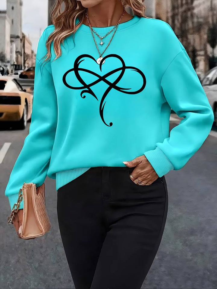 Ahuva - Kalp Desenli Şık Uzun Kollu Polar Sweatshirt