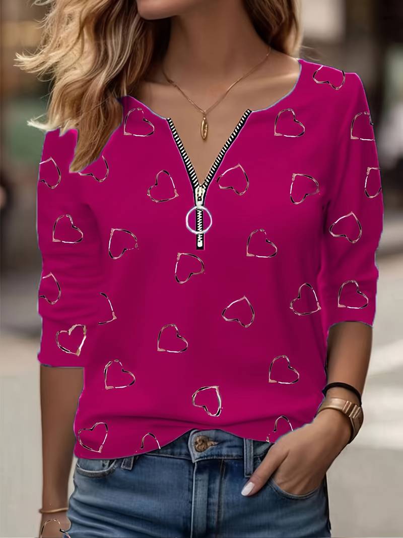 Romisha - Fermuarlı Kalp Desenli Tişört