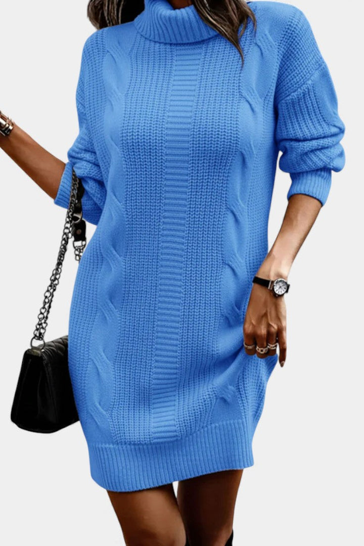 Ruchamit - Düz Örgü Balıkçı Yaka Kazak Elbise