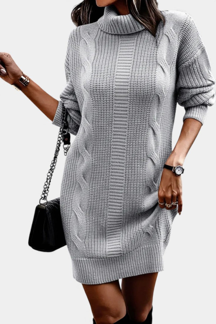 Ruchamit - Düz Örgü Balıkçı Yaka Kazak Elbise