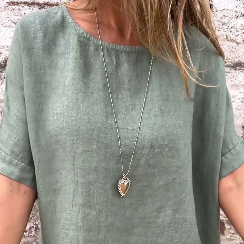 Yashira - Yuvarlak Yakalı Pamuklu Keten Bluz