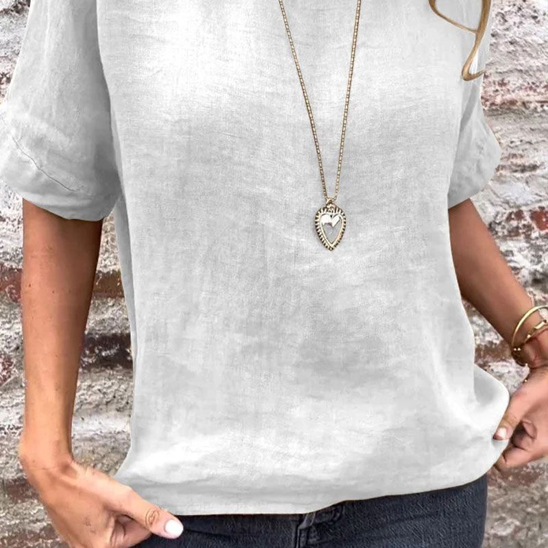 Yashira - Yuvarlak Yakalı Pamuklu Keten Bluz