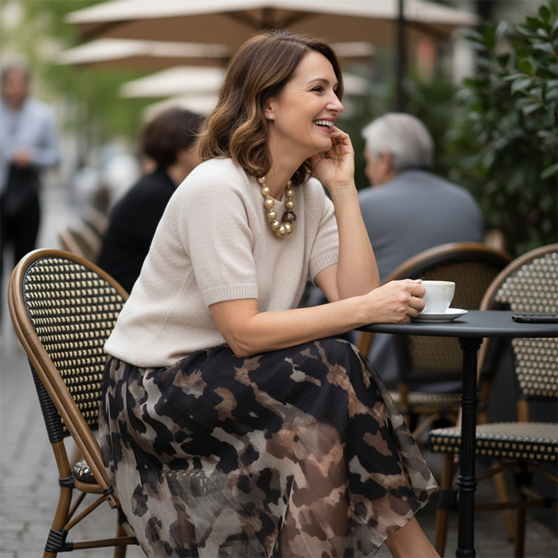 Orli - Zarif Kazak ve Leopar Desenli Çiçekli Etek