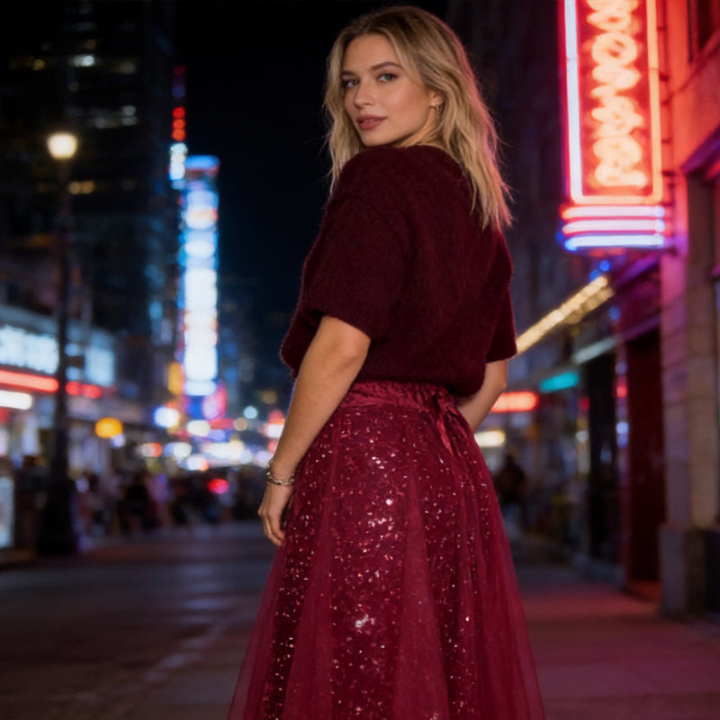 Pnina - Şık Işıltılı Üst ve Tül Etek